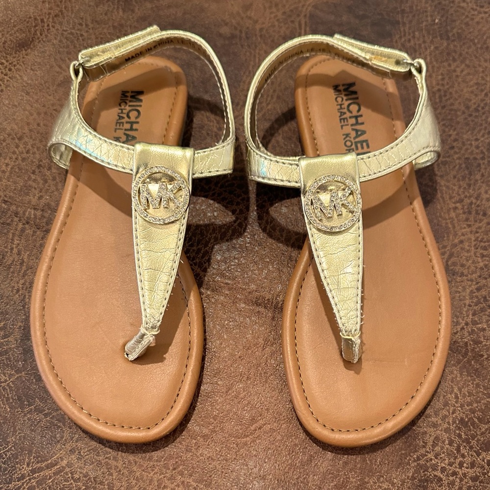 Girls Gold rhinestone Sandals. Michael Michael Kohrs.